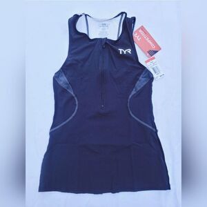 TYR Triathlon Women's Black White Singlet Tank SCFX6A Tri Competitor Size S